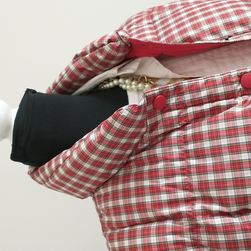 NWOT LANDS' END Red and White Checkered Puffer Vest. Size/ L - Picture 5 of 12